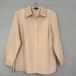 ELEMENTZ Women's Beige Lace Collar Button Top Size S Classic Elegant